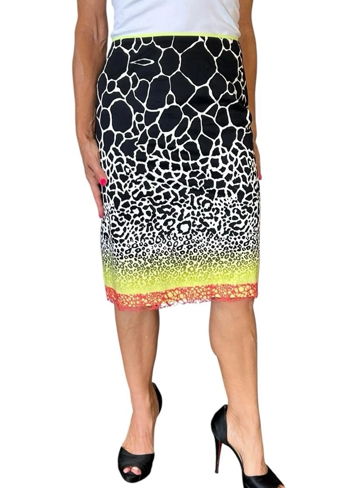 Falda lápiz ELIE TAHARI para mujer Penélope estampado animal algodón encaje ribete 12 Foto 1 de 4