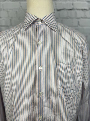 Solemare Maus Hoffman Dress Shirt Men 17/43 White,Orange,Blue Striped Button Up - Image 1 of 4