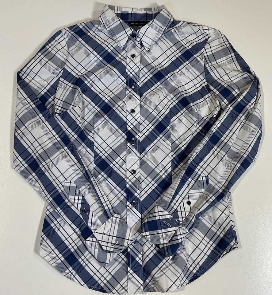 Vintage New York & Co Plaid Button Up Sz S Stretch Officecore Mom Y2K - Image 1 of 4