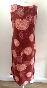 M&S Size 14 Coral Floral Sleeveless Midi Shift Dress Linen Cotton Mix Side Split - Picture 1 of 12