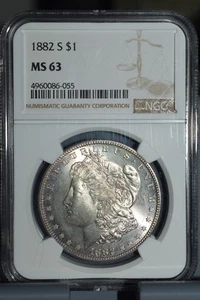 1882-S Morgan Silver Dollar NGC MS63 Light Purple Tone - Picture 1 of 7