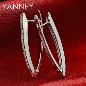 Pendientes de aro de plata de ley 925 31 mm con circón en V para mujer con dije joyería de fiesta - Imagen 1 de 5