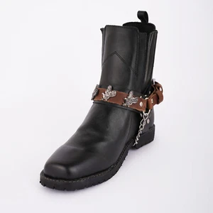Motorcycle Brown Leather Silver Chain Flying Eagle Boot Chain - Picture 1 of 1