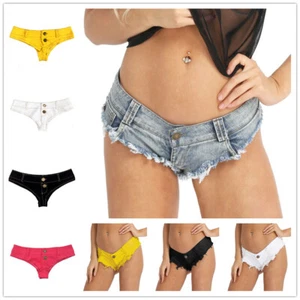 Women Low Rise Mini Booty Short Hot Pants Cheeky Denim Thong Jeans Bikini Shorts - Picture 1 of 59