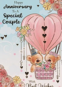 SPECIAL COUPLE ON YOUR ANNIVERSARY GREETING CARD 7"X5" CUTE BEARS - Picture 1 of 2