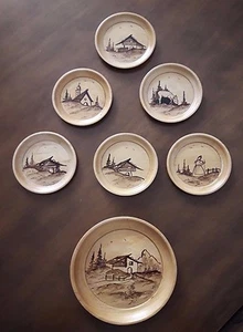 Sottobicchieri + Sottobottiglia incisi sul legno vintage anni '70 - Photo 1/1