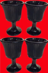 Indiana Glass Tea lights Onyx Pedestal Candle Votive Vintage Set of 4 Ribbed - Picture 1 of 9