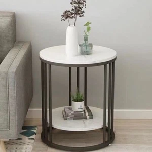 Elegant Tierd Round Marble Side Table Entryway Accent End Table Metal Base Stand - Picture 1 of 12