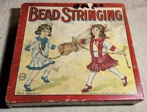 ANTIQUE MILTON BRADLEY CO. BEAD STRINGING PAPER BOX WITH SOME CONTENTS INSIDE - Picture 1 of 11