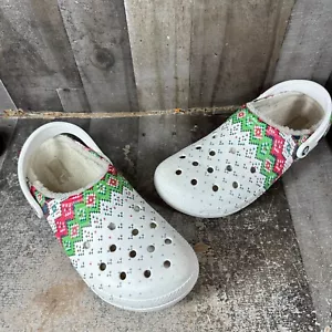 Crocs Unisex-Adult Classic Lined Holiday Clogs Mens 13 White/Red Sweater - Picture 1 of 16