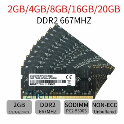 20 GB 16 GB 8 GB 4 GB 2 GB DDR2 PC2-5300S 667 MHz 2Rx8 nero SODIMM memoria computer portatile DE - Immagine 1 di 4