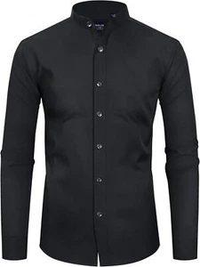 Men's Banded Collar Dress Shirts Wrinkle Free Mandarin Collar Button Down Shirt - Picture 1 of 32