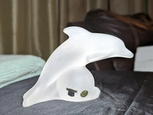 Frosted Dolphin Hand Cut Bohemian Leaded Crystal Figurine Czech Republic  - Picture 1 of 12