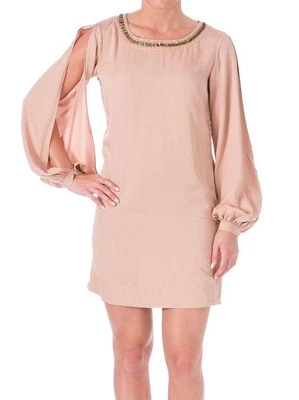 Elizabeth & James 'Lindvall' ~ Vestido túnica beige adornado cuello barco S NUEVO $395 Foto 1 de 4