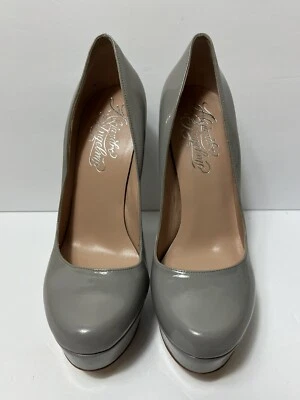 Womens 7.5 / 37.5U Alejandro Ingelmo Platform Gray Patent Leather High Heel Shoe - Image 1 of 4
