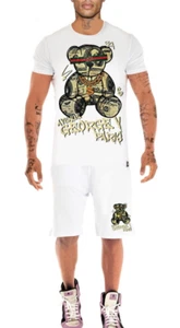Avenue George V Paris Short Set Teddy Bear Men's White 2 piece Set 2XL - Picture 1 of 5