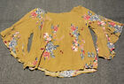 ODDY Boho Hippie Mustard Yellow Floral Print Baby Doll Style Shirt Size Medium