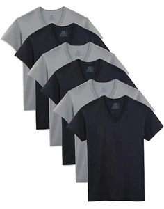Fruit of the Loom Men's Small Short Sleeve V-Neck T-Shirts 3 Black/3 Gray 6 Pack - Picture 1 of 3