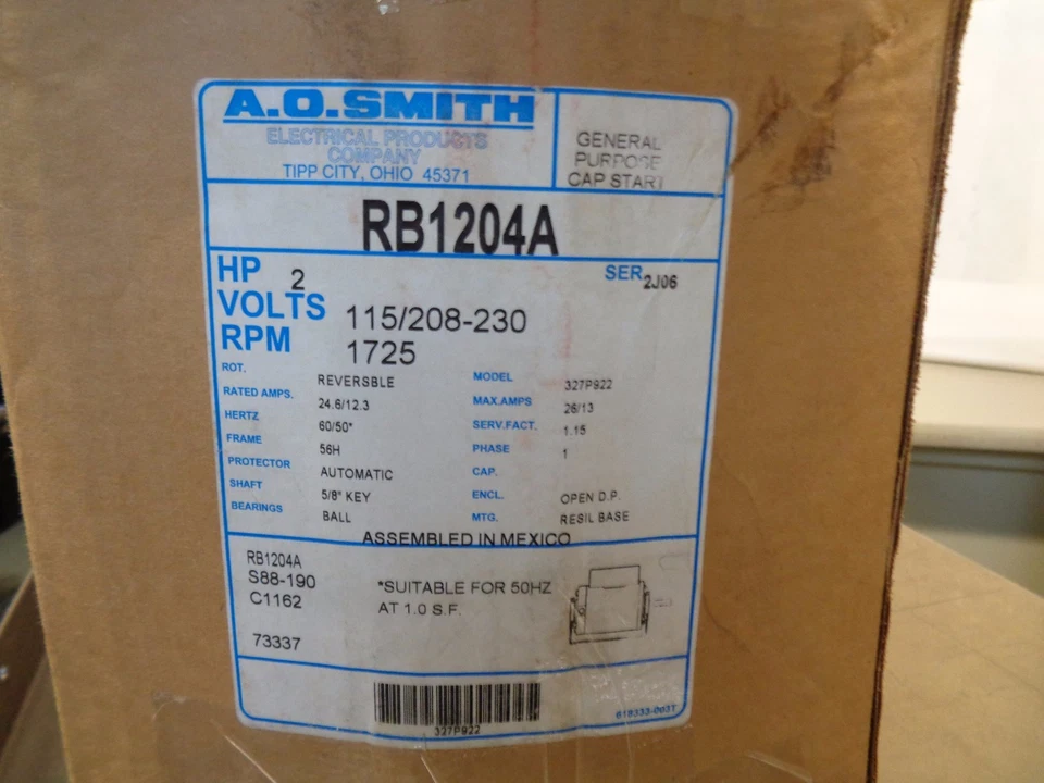 NEW A.O.SMITH RRB1204A RB1204 MOTOR 115/208-230V 1725RPM 2HP - Image 1 of 2