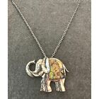 Silvertone Abalone Elephant Pendant Necklace Trunk Up