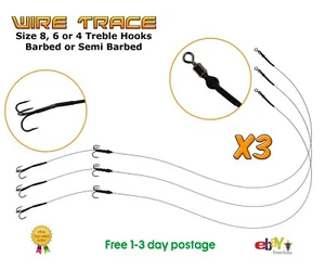 X3 Wire Traces. Barbed & Semi Barbed 8,6,4 Treble Hooks. Pike Fishing Bait Rig - Picture 1 of 4