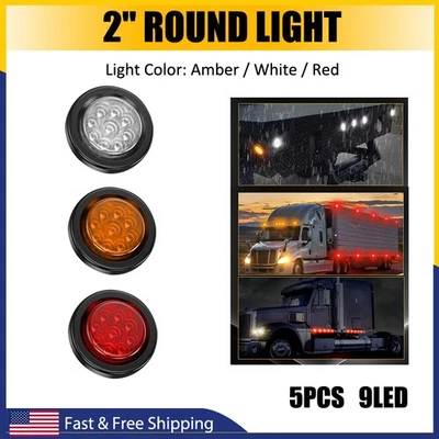 Amber/Red/White 9-LED 2" 9-LED Round Widely Marker Clearance Side w/Grommet Ligh - Image 1 of 4