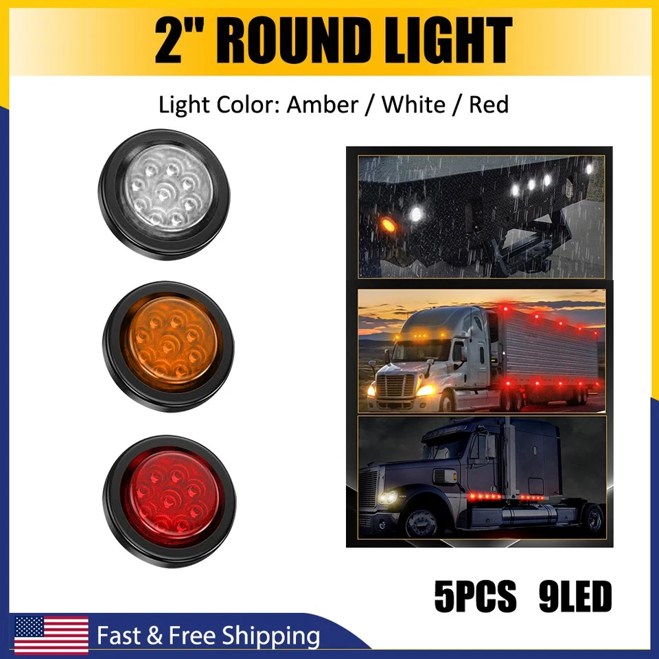 Amber/Red/White 9-LED 2" 9-LED Round Widely Marker Clearance Side w/Grommet Ligh - Image 1 of 4