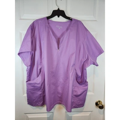 Blusa Médica Para Mujer Talla 5X Púrpura Mangas Cortas Camisa Mantequilla Suave Elastizada Bolsillos Foto 1 de 4