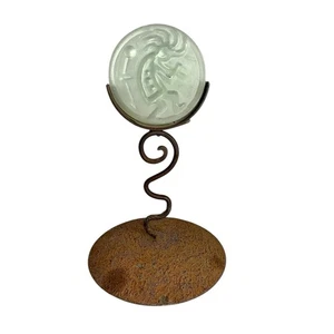 Vintage Kokopelli Iron Candle Holder w/ Green Glass Medallion Southwest Decor - Picture 1 of 10