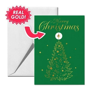 Tarjeta de árbol de Feliz Navidad 100 mg (0,1 g) lámina de oro real - Imagen 1 de 3