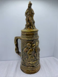 German Beer Stein 3D Lid Large Brown Ceramic Octoberfest - Picture 1 of 9