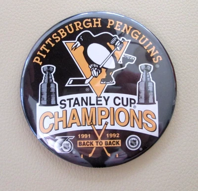 1991-1992 Pittsburgh Penguins Hockey NHL Stanley Cup Champion Vtg 3.5 Button Pin - Image 1 of 3