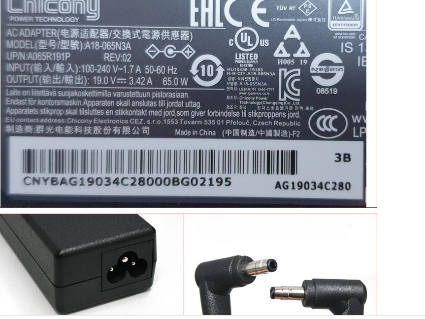 New Original LG EAY64490502(A18-065N3A) AC/DC Adapter&Cord for LG Gram Laptop PC - Image 1 of 3