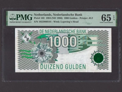 Netherlands:P-102, 1000 Gulden, 1994(1996) * PMG Gem UNC 65 EPQ * - Image 1 of 2