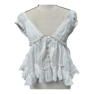 NWT Kimchi Blue White Eyelet Babydoll Blouse Top XS Boho Cottagecore Urban Out - Picture 1 of 7