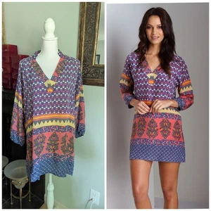 Tolani Women's Medium Silk Oksana Tunic/Dress Coverup Pink Purple Batik Print - Picture 1 of 13
