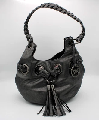 Michael Kors Camden Gunmetal Gray Leather Braided Grommet Shoulder Tote Bag Soho - Image 1 of 4