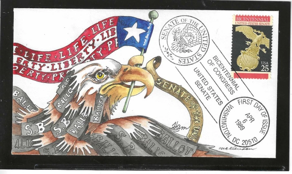 HAND PAINTEDHAM CACHET CONGRESS BICENTENNIAL FDC 1989 WASHINGTON, DC - Image 1 of 1