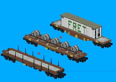 LEGO NOTICE : Instruction montage wagon plateau + porte bobine + porte conteneur - Photo 1/4