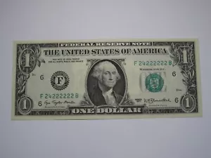 $1 1977 Near Solid Serial Number Federal Reserve Bank Note Bill #24222222 UNC+++ - Picture 1 of 2