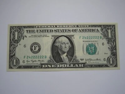 $1 1977 Near Solid Serial Number Federal Reserve Bank Note Bill #24222222 UNC+++ - Image 1 of 2