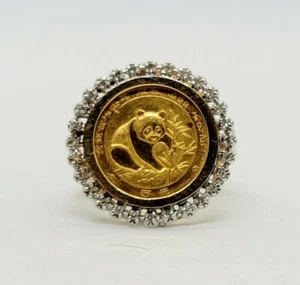Vintage Panda Coin Diamond Ring with a Real 1988 .999 Panda Gold Coin Size 6 - Picture 1 of 10