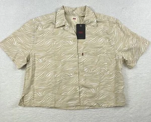 Levi's Shirt Women's Medium Short Sleeve Boxy Zebra Print Linen Lightweight - Picture 1 of 12
