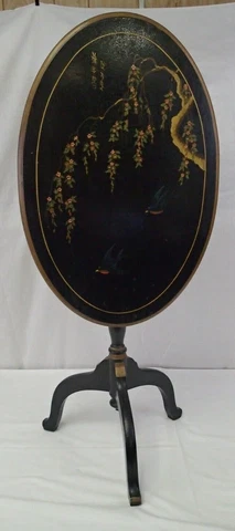 Antique Paalman Oriental Painted Tilt Top Folding Side Table W.E. McCormick Cover