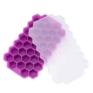 Ice Cube Tray 37 Grids Honeycomb Silicone Ice Cube Molds W/ Lid for Bar Cocktail - Picture 1 of 28