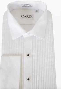 Cardi "Charles" Spread Collar 1/4" Pleat All Cotton French Cuff Tuxedo Shirt - Picture 1 of 1