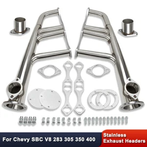 Cabezales de escape estilo lago de acero inoxidable pulido para SBC 265-400 V8 Hot Rod - Imagen 1 de 6