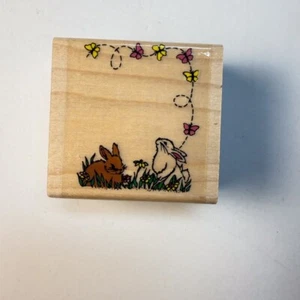 Bunny and Butterfly Border~Spring~RARE~Rubber Stamp~ 2"X 2"~Inkadinkado 4750 - Picture 1 of 5