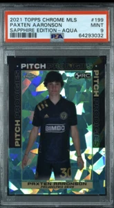Novato Topps MLS 2021 cromo zafiro Aqua/99 Paxten Aaronson radiocontrol PSA 9 - Imagen 1 de 2