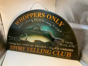 VINTAGE bass fishing sign handmade hand painted rustic carved - Picture 1 of 14